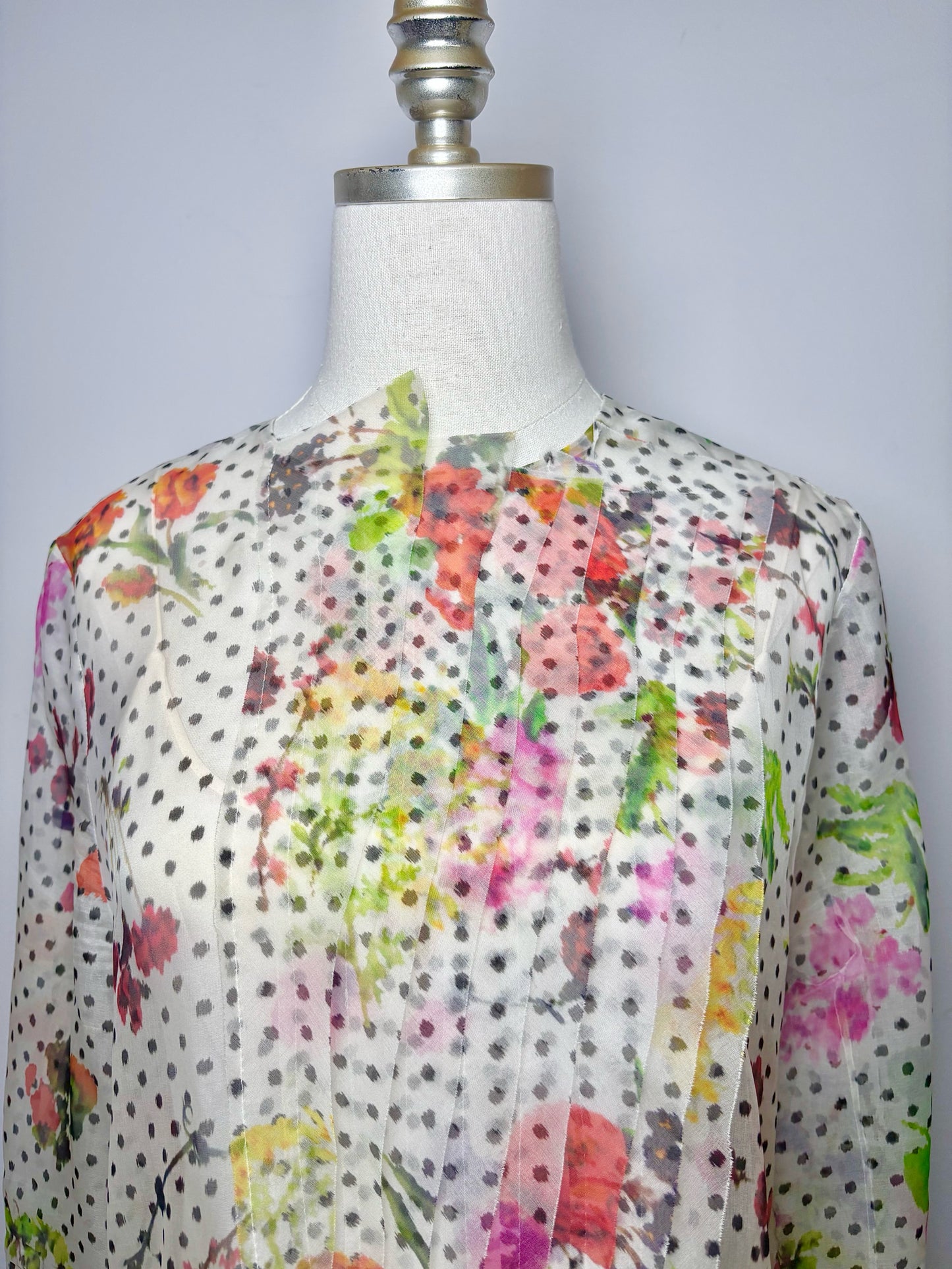 Women Size 14 Oscar de la Renta Multi-Color Dot, Floral Print Blouse