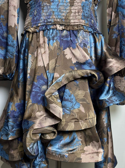 Women Size M Elliatt Brown, Blue Floral Polyester Women's Polyester Dress