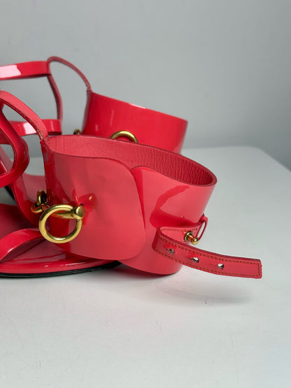 W Shoe Size 36.5 (6.5 US) Gucci "Ursula Horsebit Heel"  Red Leather Patent Heels