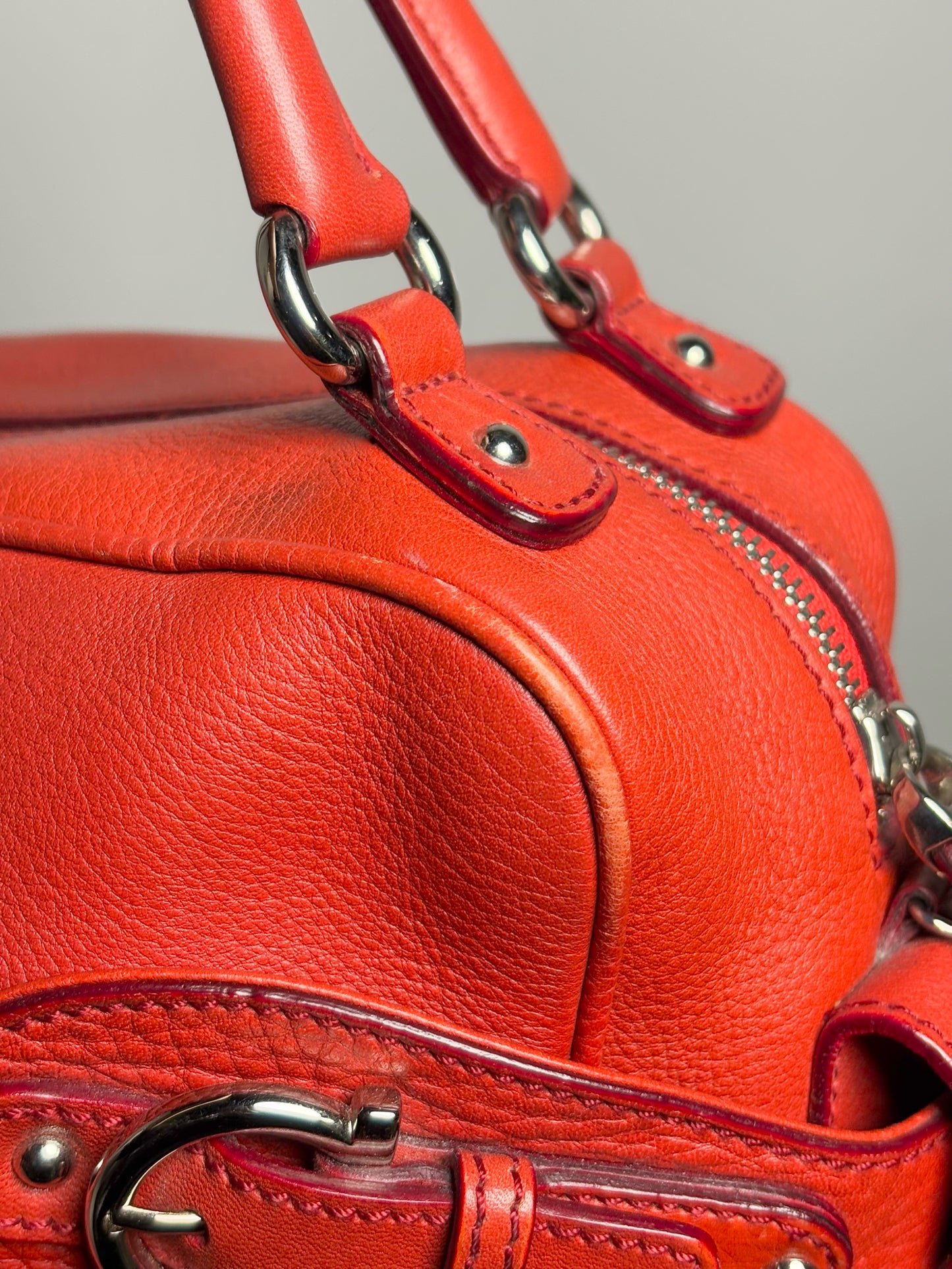 Salvatore Ferragamo Solid Pebble Leather Red Calfskin Medium Purse