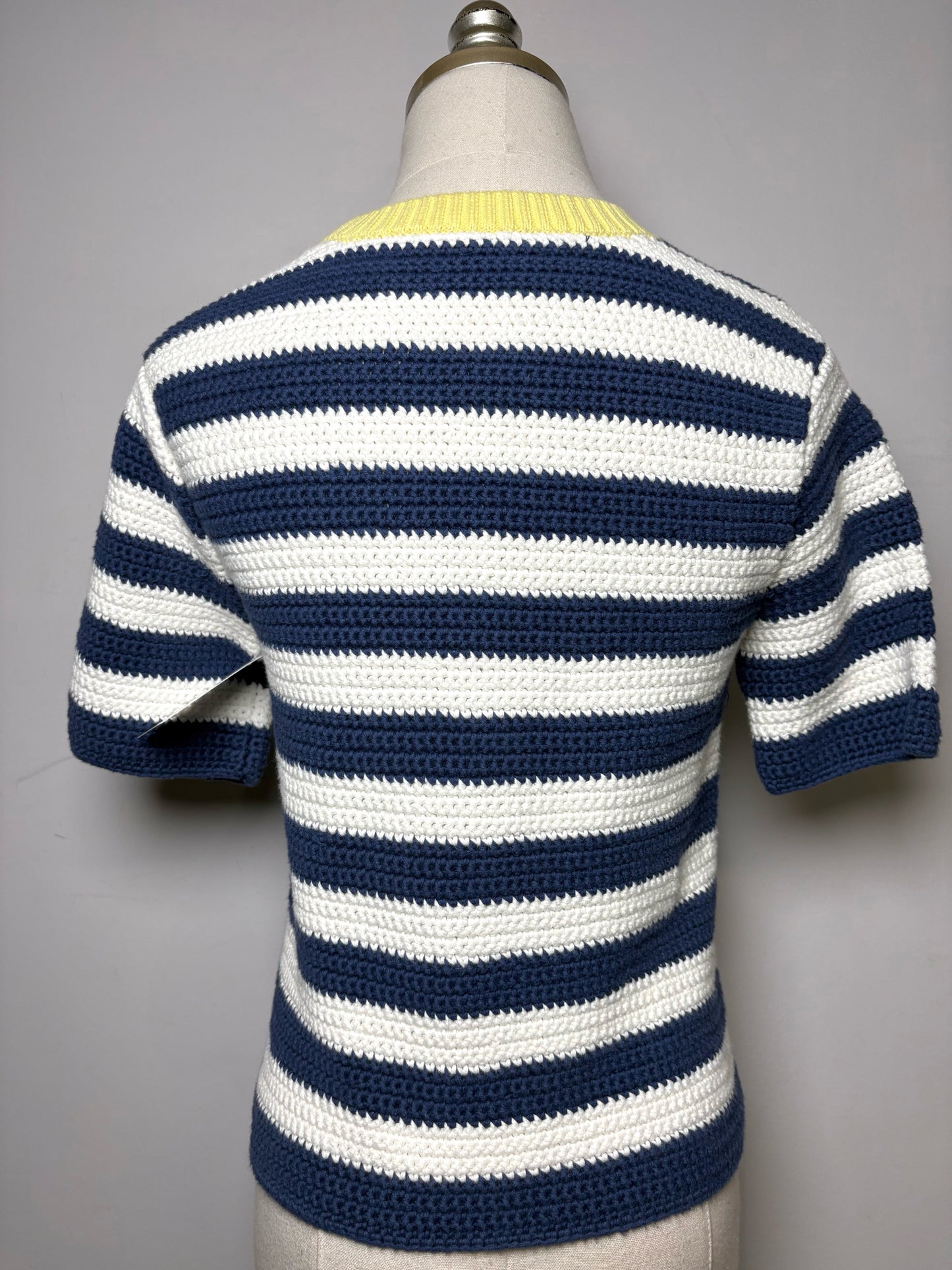 Women Size M Staud Blue, white, yellow Striped Knit Pure Cotton Women's Sweater