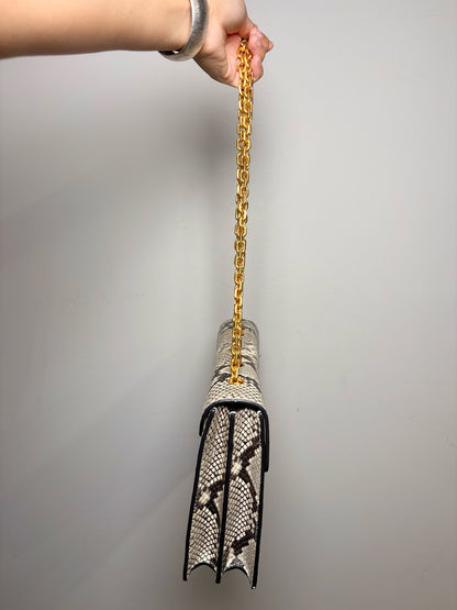 Tory Burch Snakeskin Print Leather Gray, Cream Gemini Link Purse