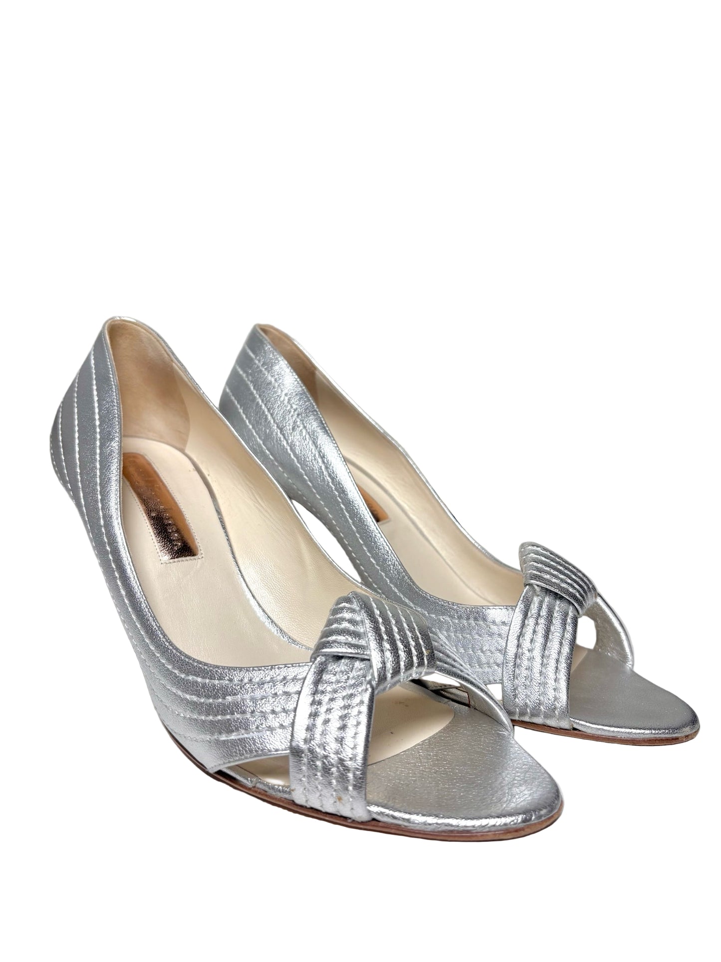 W Shoe Size 39 (8.5 US) Rupert Sanderson Silver Leather Cowhide Pump
