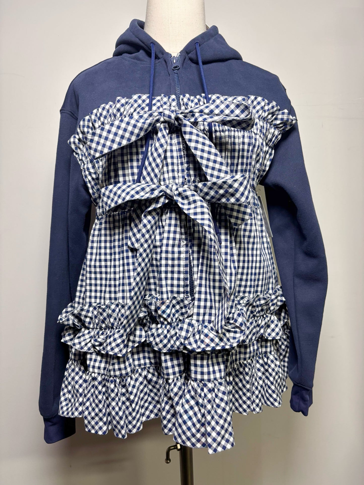 Women Size XS Sandy Liang Blue Solid, Gingham Combo Jacket