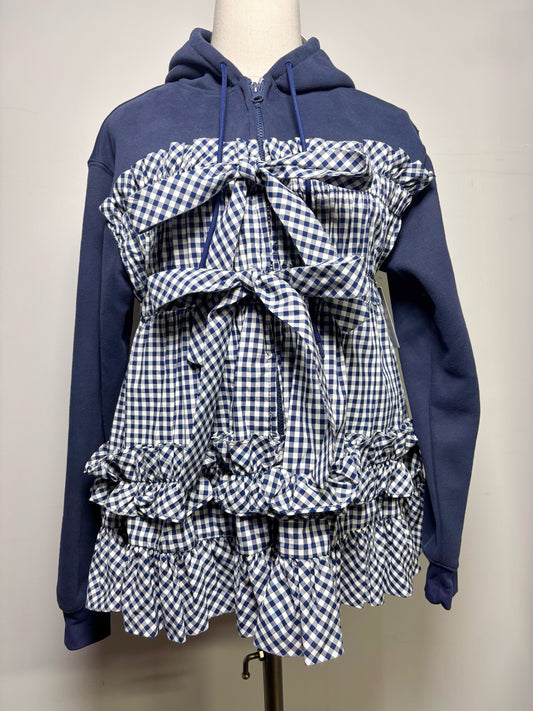 Women Size XS Sandy Liang Blue Solid, Gingham Combo Jacket