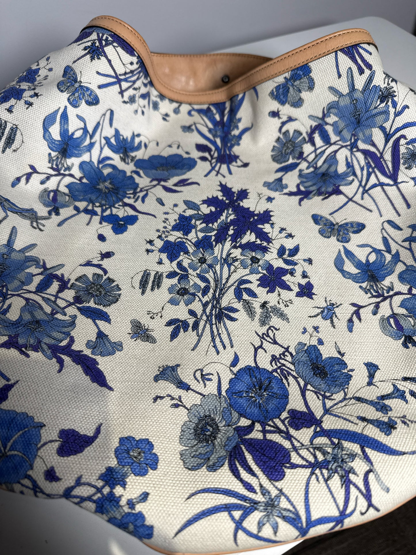 Gucci Flora Wave Horsebit Canvas, Leather Bag