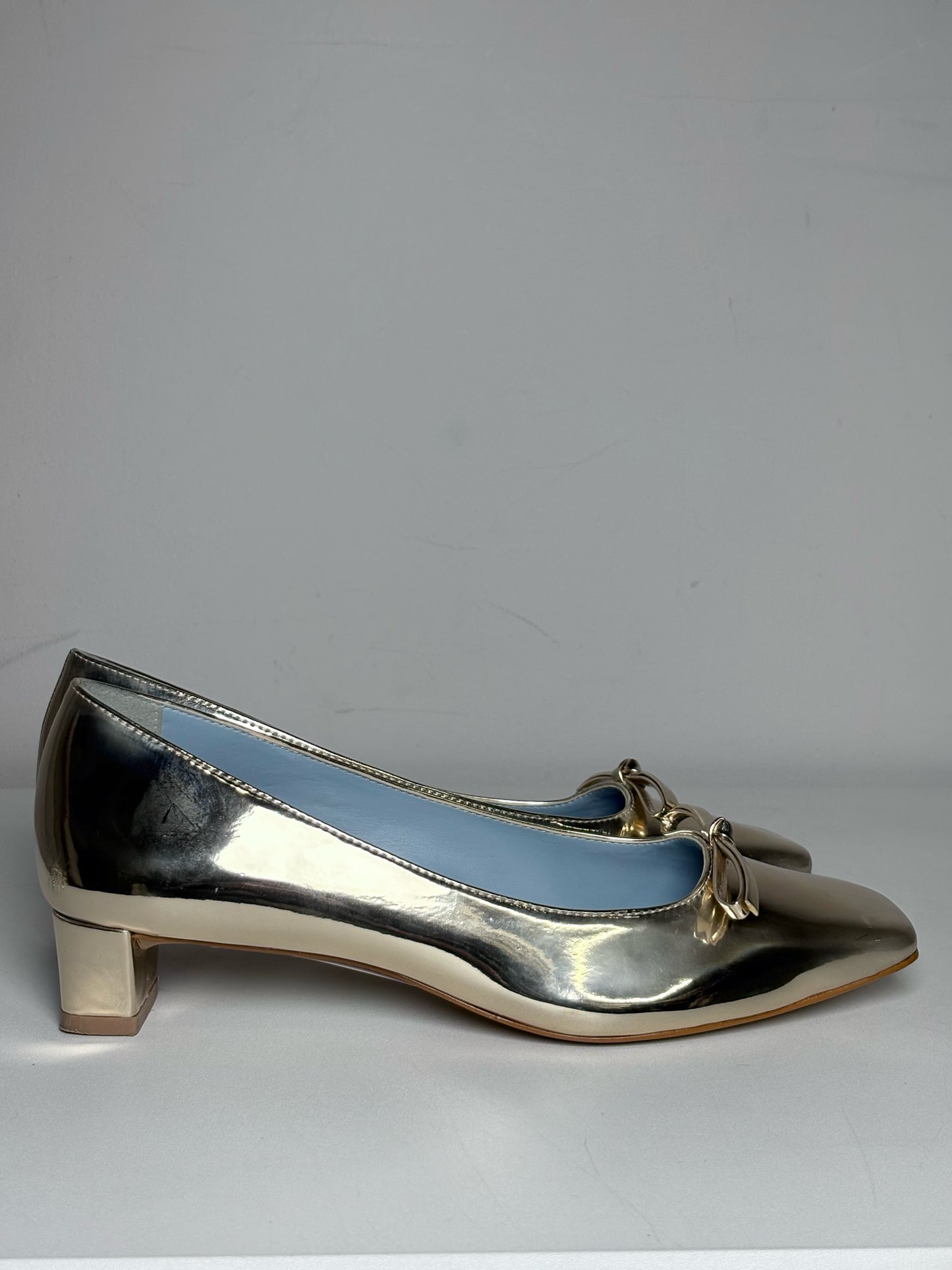 W Shoe Size 7.5 Frances Valentine Metallic Gold Vegan Leather Pre-owned Heels