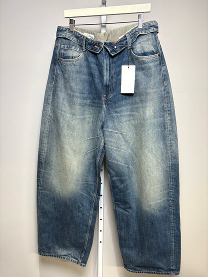 Women Size 12 ZARA Blue Washed Pure Cotton NWT Pre-Owned Fold-Over Waist Jeans