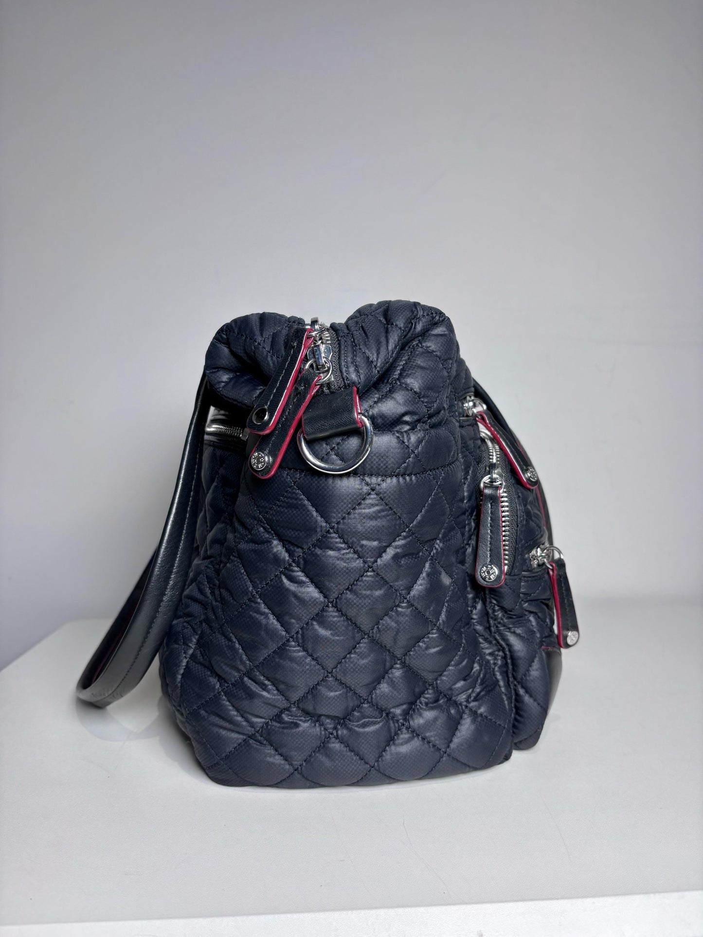 MZ Wallace Solid Nylon Pre-owned Blue Cowhide Trim Travel Tote