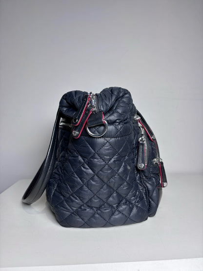 MZ Wallace Solid Nylon Pre-owned Blue Cowhide Trim Travel Tote