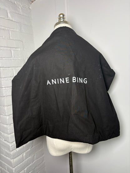 Anine Bing Logo Cotton Khaki Leather Trim Logo Taylin Tote