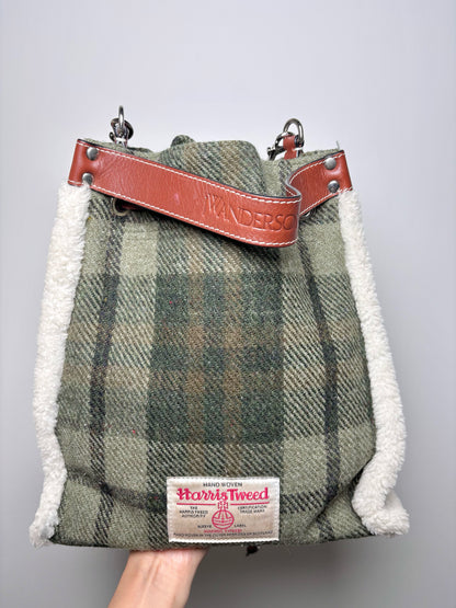 JW Anderson Plaid Wool Green Leather Bucket Purse