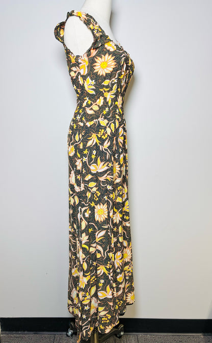 Women Size 2 The Kooples Black, Salmon, Yellow, Green Floral Print Dress