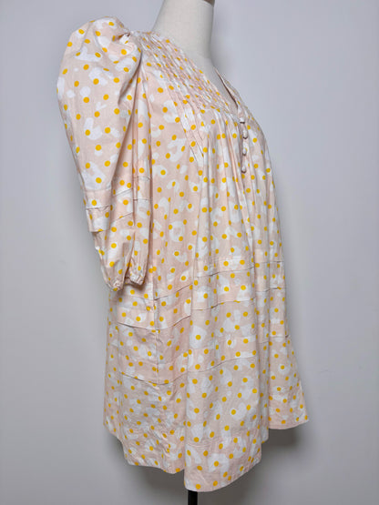 Women Size M Hunter Bell Pink,white,yellow Abstract Art Cotton Dress
