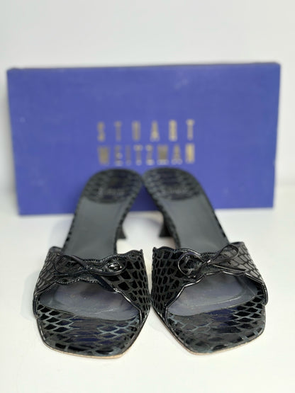 W Shoe Size 9 Stuart Weitzman Black Leather Snake Skin Heels
