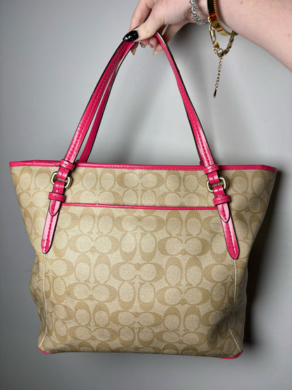 Coach Monogram Vintage Coated Canvas Pre-owned Beige, Hot Pink Medium Purse