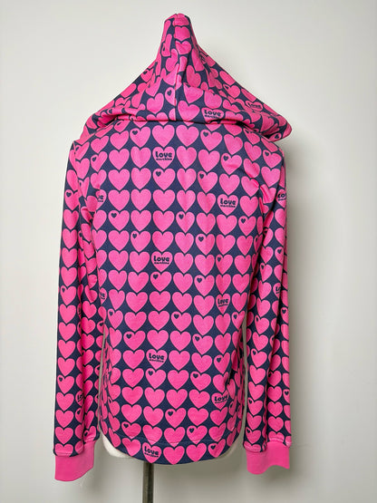Women Size 4 (S) Love Moschino Pink, blue Hearts Cotton NWT Jacket