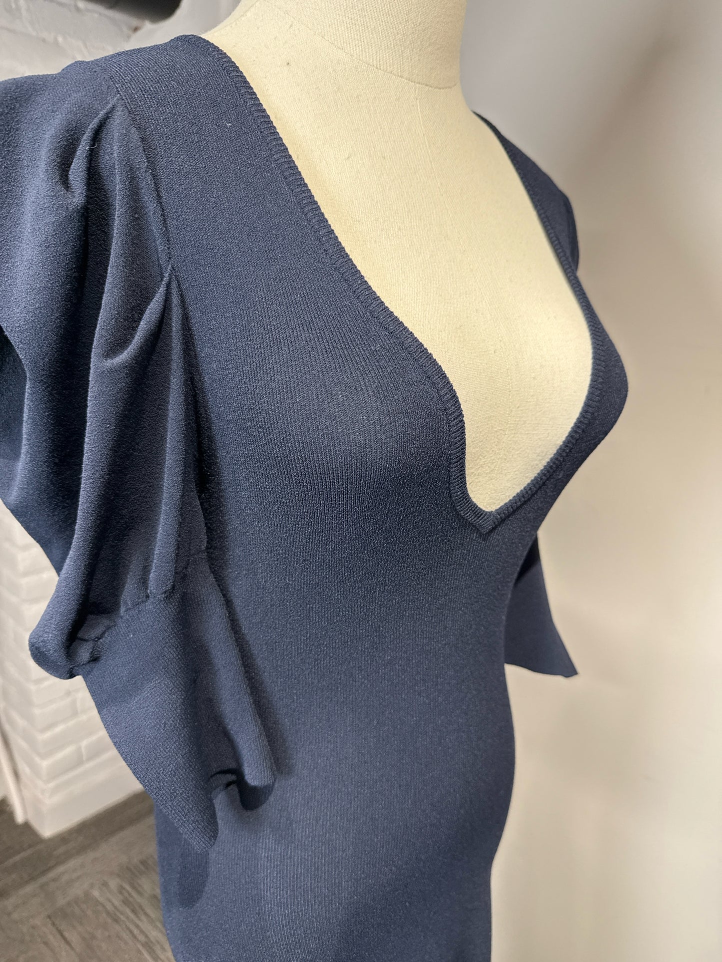 Women Size S Autumn Cashmere Navy Blue Midi Knit Dress