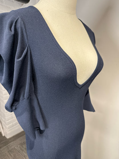 Women Size S Autumn Cashmere Navy Blue Midi Knit Dress