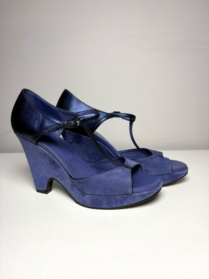 W Shoe Size 39 (8 US) Tod's Blue Leather Vintage Pre-owned Wedges