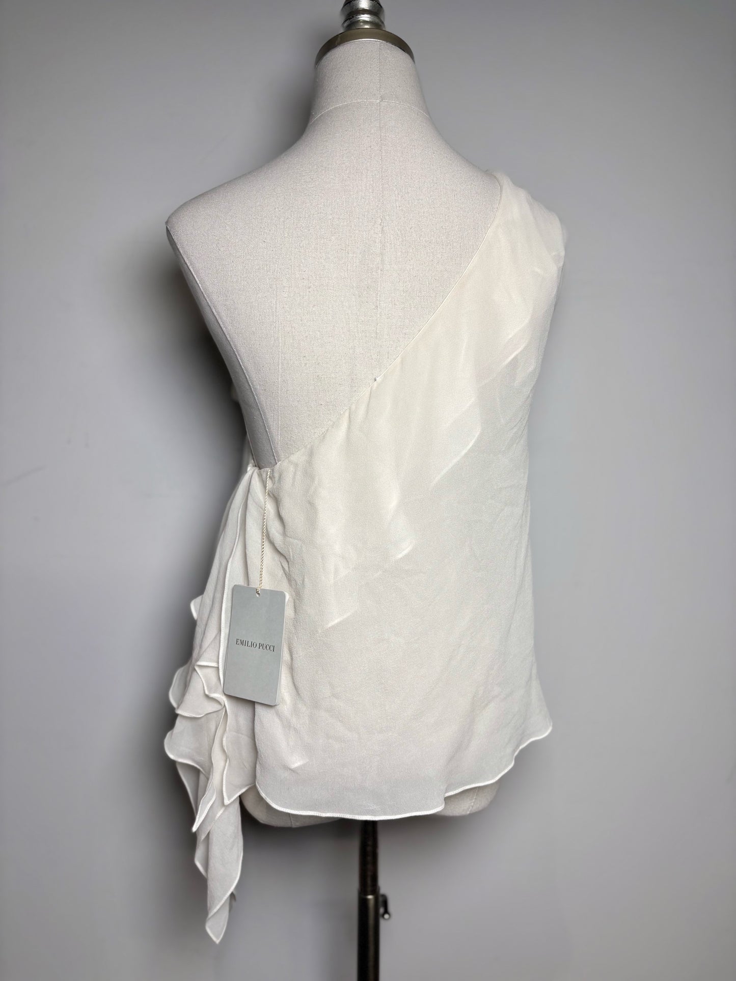 Women Size 10 Emilio Pucci Ivory One-shoulder Ruffled High Neck NWT Top