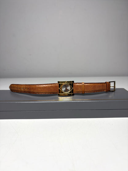 Women's Christian Dior Cannage 24mm Gold-Plated Lizard Leather Vintage Pre-Owned Quartz Watch