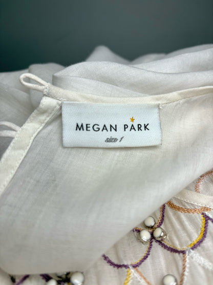 Women Size 1 (2 - 4 US) Megan Park Cream Scalloped Pure Cotton Pre-owned Dress