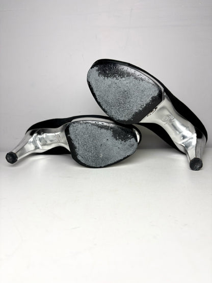 W Shoe Size 41.5 Chanel Black, Silver Leather Suede Pre-owned Heels