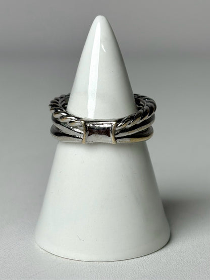 David Yurman Three Row Diamond Sterling Silver, 18K Yellow Gold 7 Pre-owned Ring