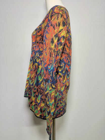 Women Size L Peruvian Connection Multicolor Abstract Art Pima Cotton Sweater