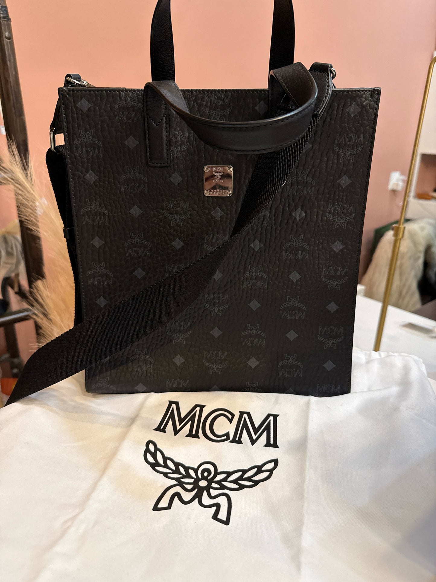 MCM Aren Monogram Black Visetos Tote Bag