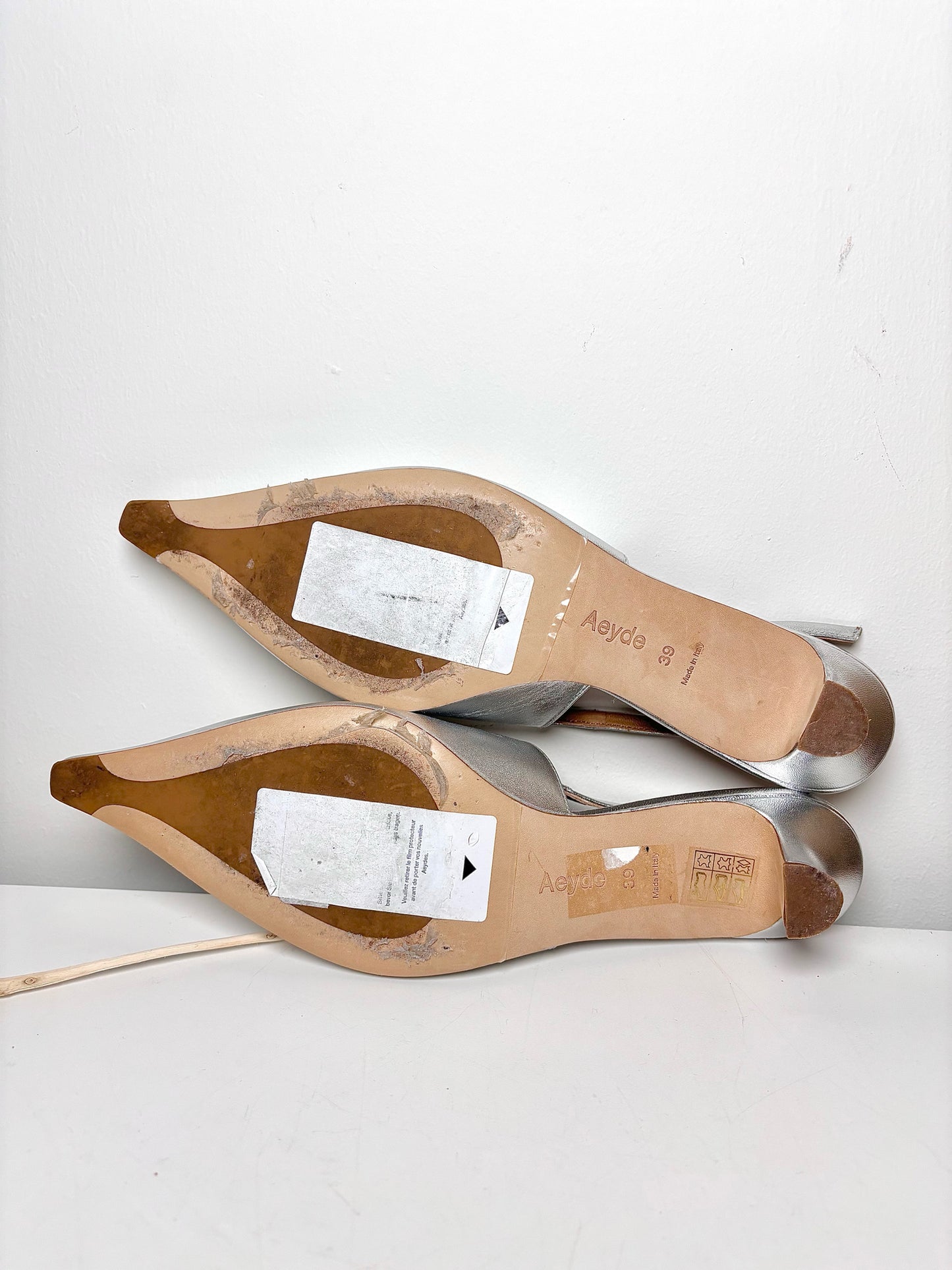 W Shoe Size 39.5 (8.5/9 US) Aeyde Metallic Silver Leather Cowhide NWOT Pump