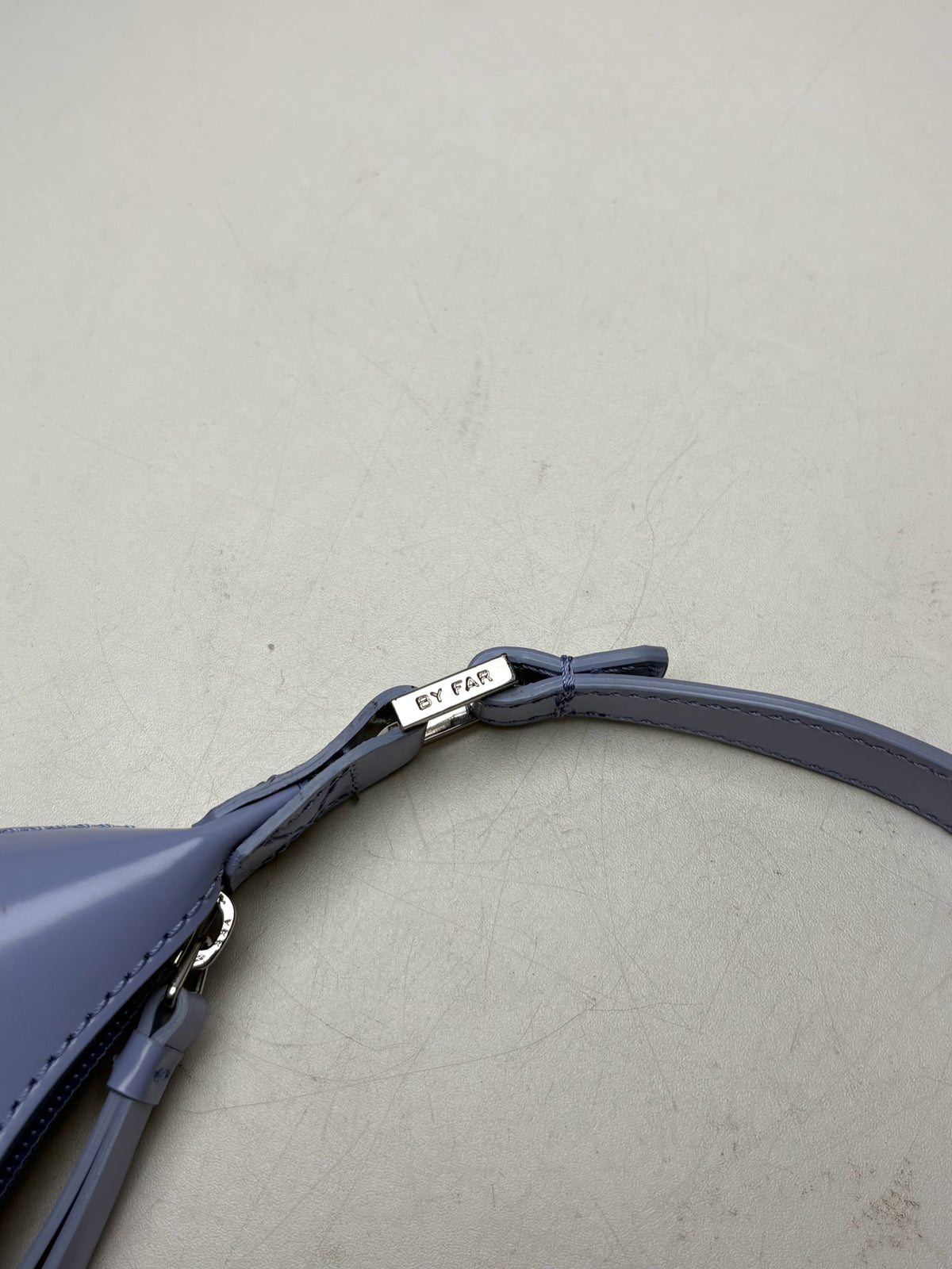 Women's BY FAR Amber Mini Baby Blue Patent Leather Pre-Owned Shoulder Bag