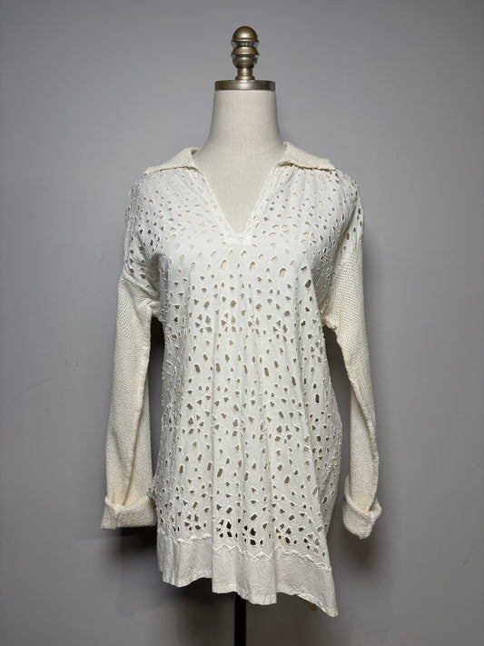 Women Size XS Issey Miyake Ivory Eyelet Lace Women's Vintage Pre-owned Shirt