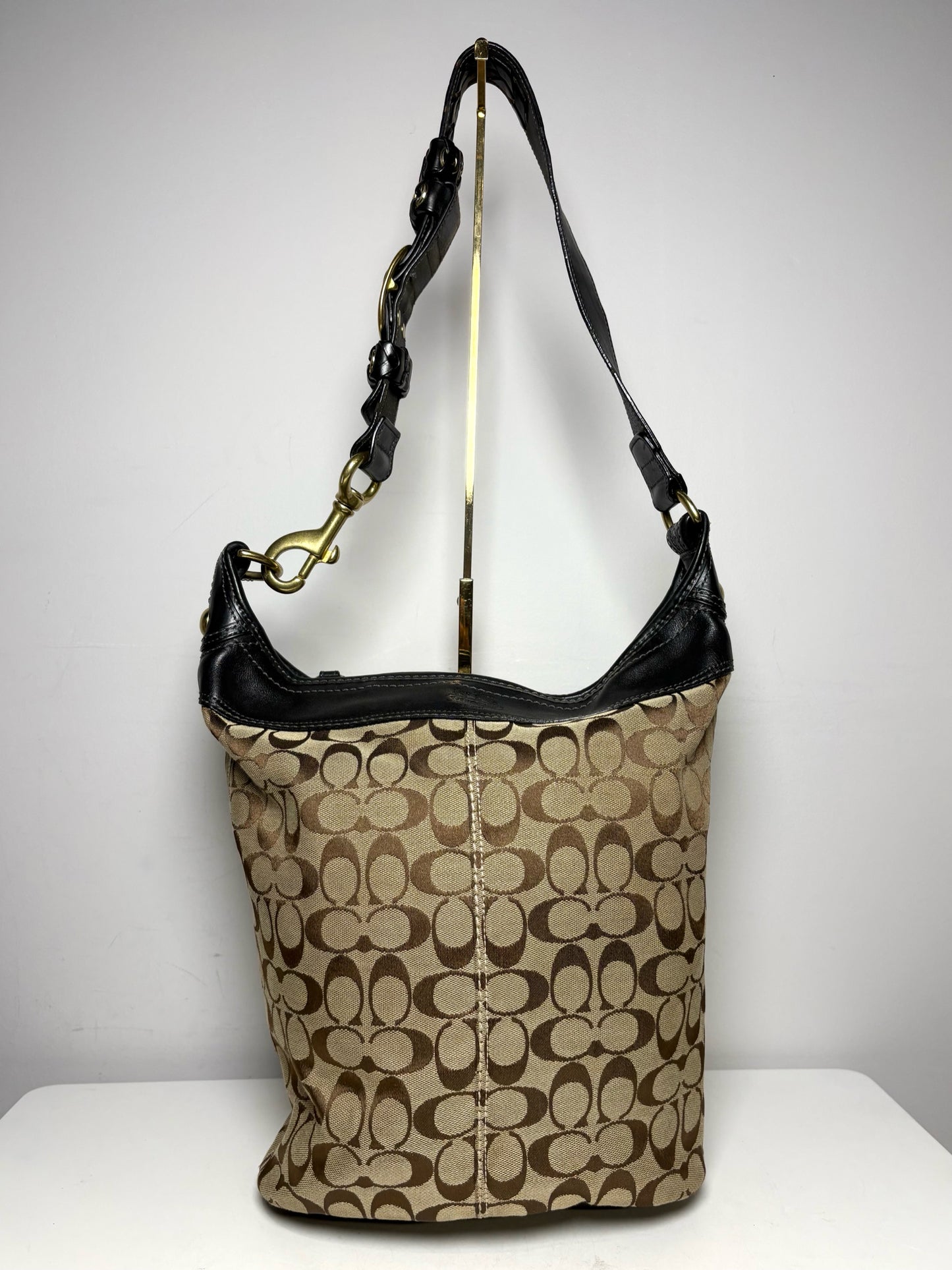Women's Coach Bleecker Signature 11438 Brown Canvas Vintage Pre-Owned Medium Bucket Bag