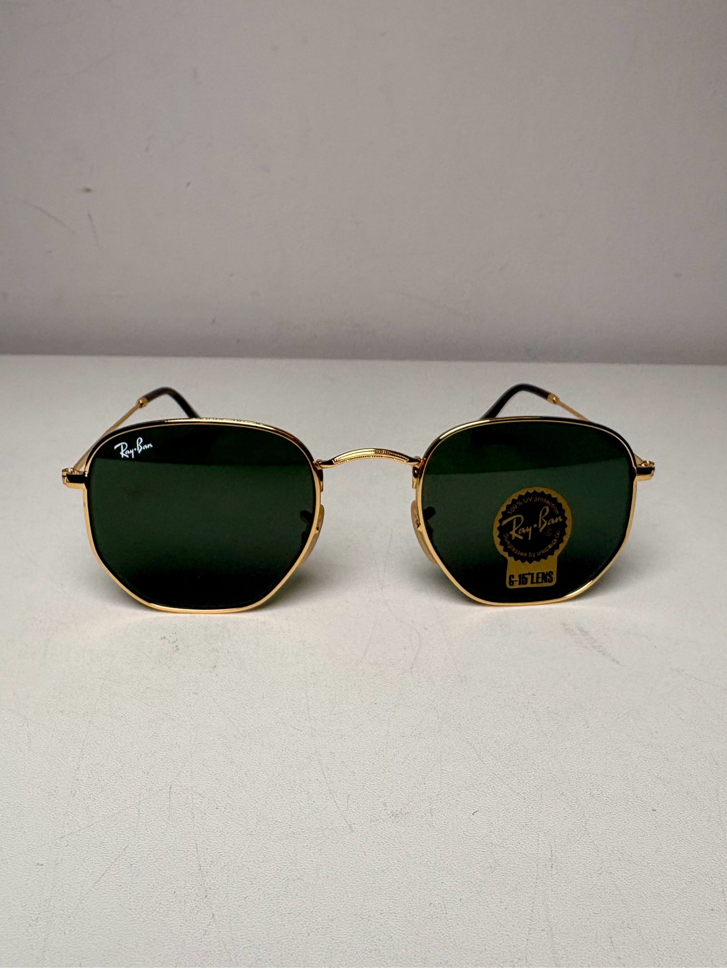 Ray-Ban RB3548N Hexagonal Flat Lens Arista Gold Polarized NWT Pre-Owned Sunglasses