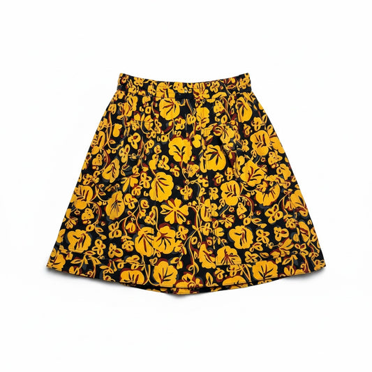 Women Size 34 Kenzo Gold, Black, Gray, Burgundy Print Pure Silk Women's Skirt