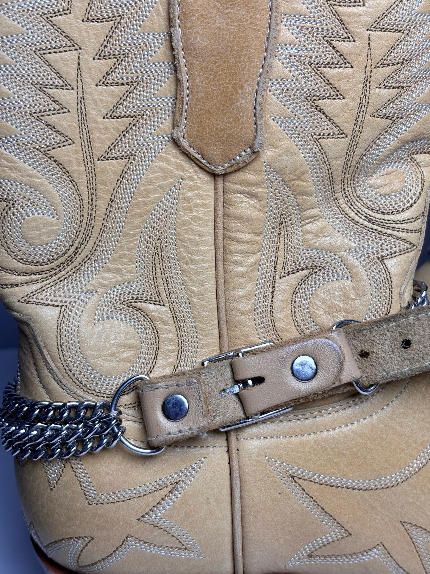 W Shoe Size 8 The Old Gringo Neutrals Leather Ankle Chain Pre-owned Boots