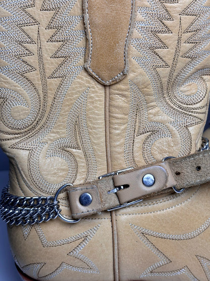 W Shoe Size 8 The Old Gringo Neutrals Leather Ankle Chain Pre-owned Boots