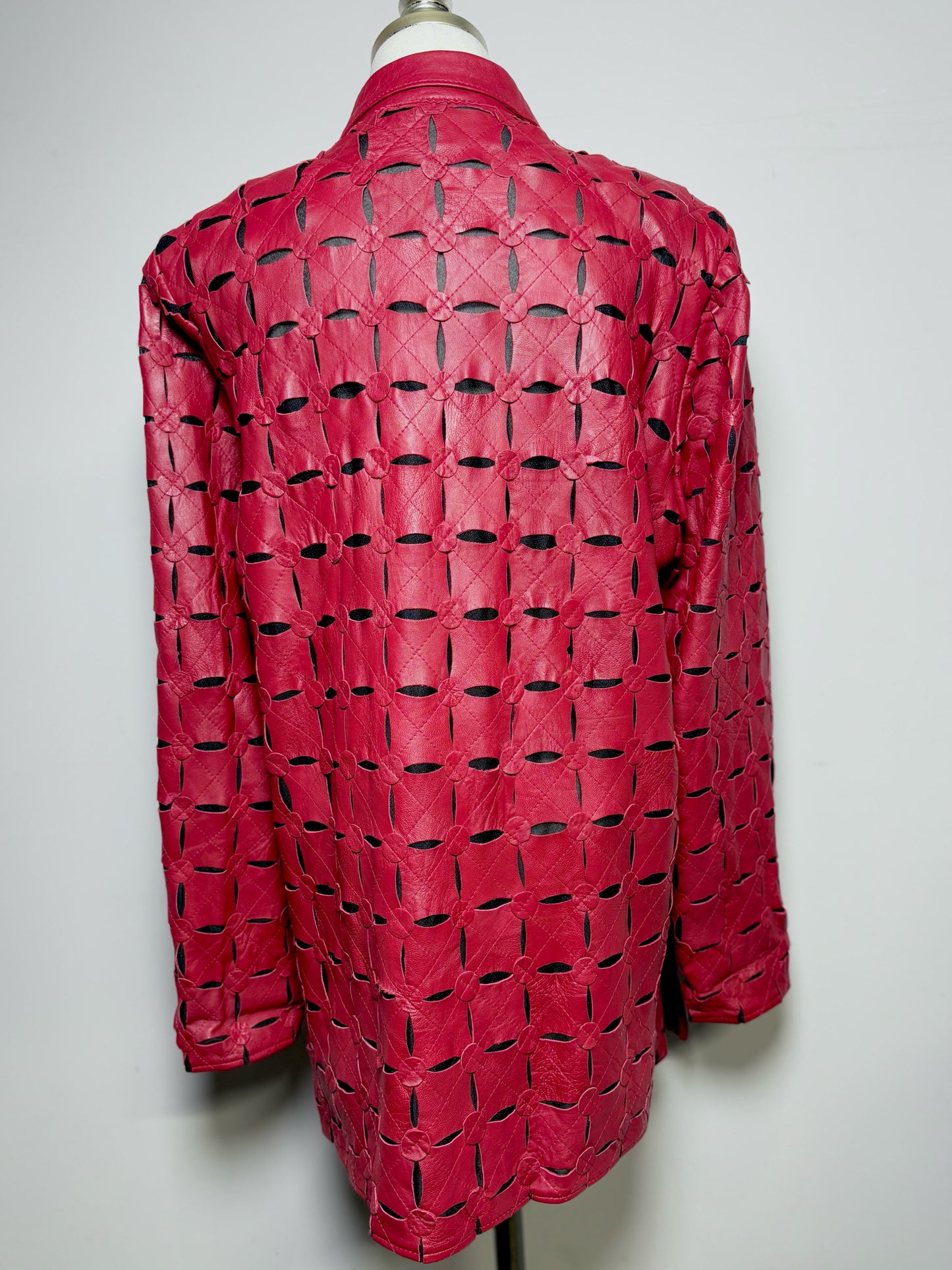 Women Size L No Label Red Laser Cutouts Jacket