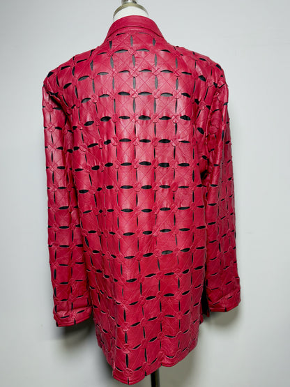 Women Size L No Label Red Laser Cutouts Jacket