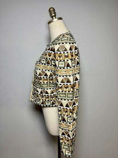 Women Size 4 Veronica Beard Daryl Beige Multi-Color Beaded Pure Cotton NWT Pre-Owned Jacket