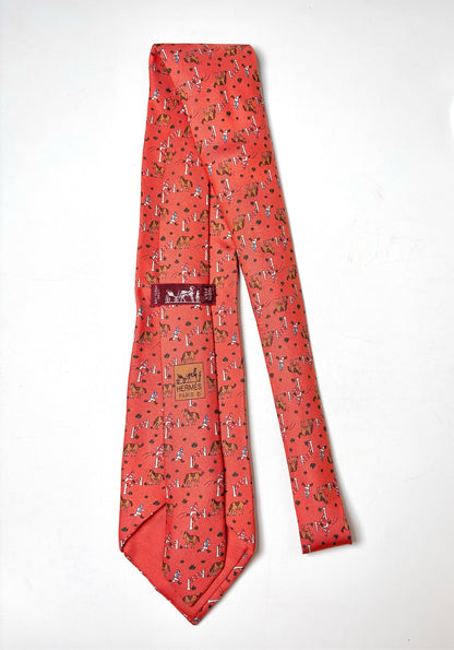 Hermes Salmon Silk Horse Men's Tie