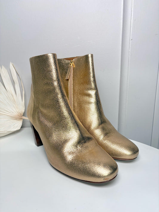W Shoe Size 41 (10, US) Sezane Metallic Gold Lea Ankle Boots