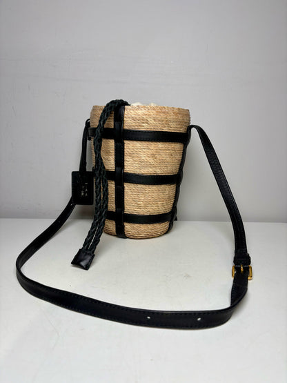 Women's Altuzarra Small Watermill Beige Woven Straw Black Leather Pre-Owned Bucket Bag