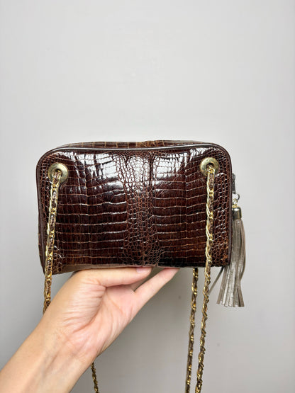Luc Benoit Croc Embossed Leather Brown Purse