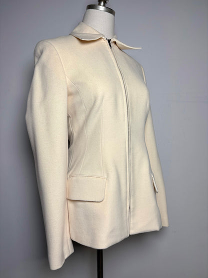 Women Size 4 Richard Tyler Collection Cream Solid Vintage 100% Wool Coat