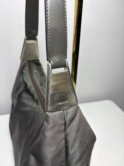 Women's Prada Tessuto Spazzolato Gray Nylon Leather Vintage Y2K Rare Pre-Owned Small Purse