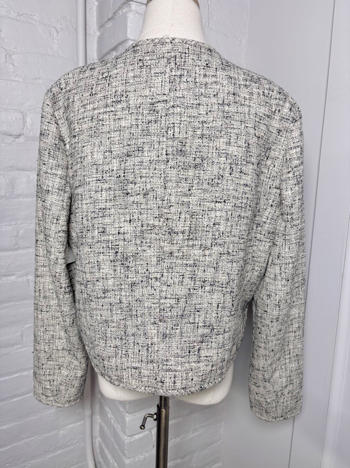 Women Size L Lafayette 148 Black Tweed Linen Jacket