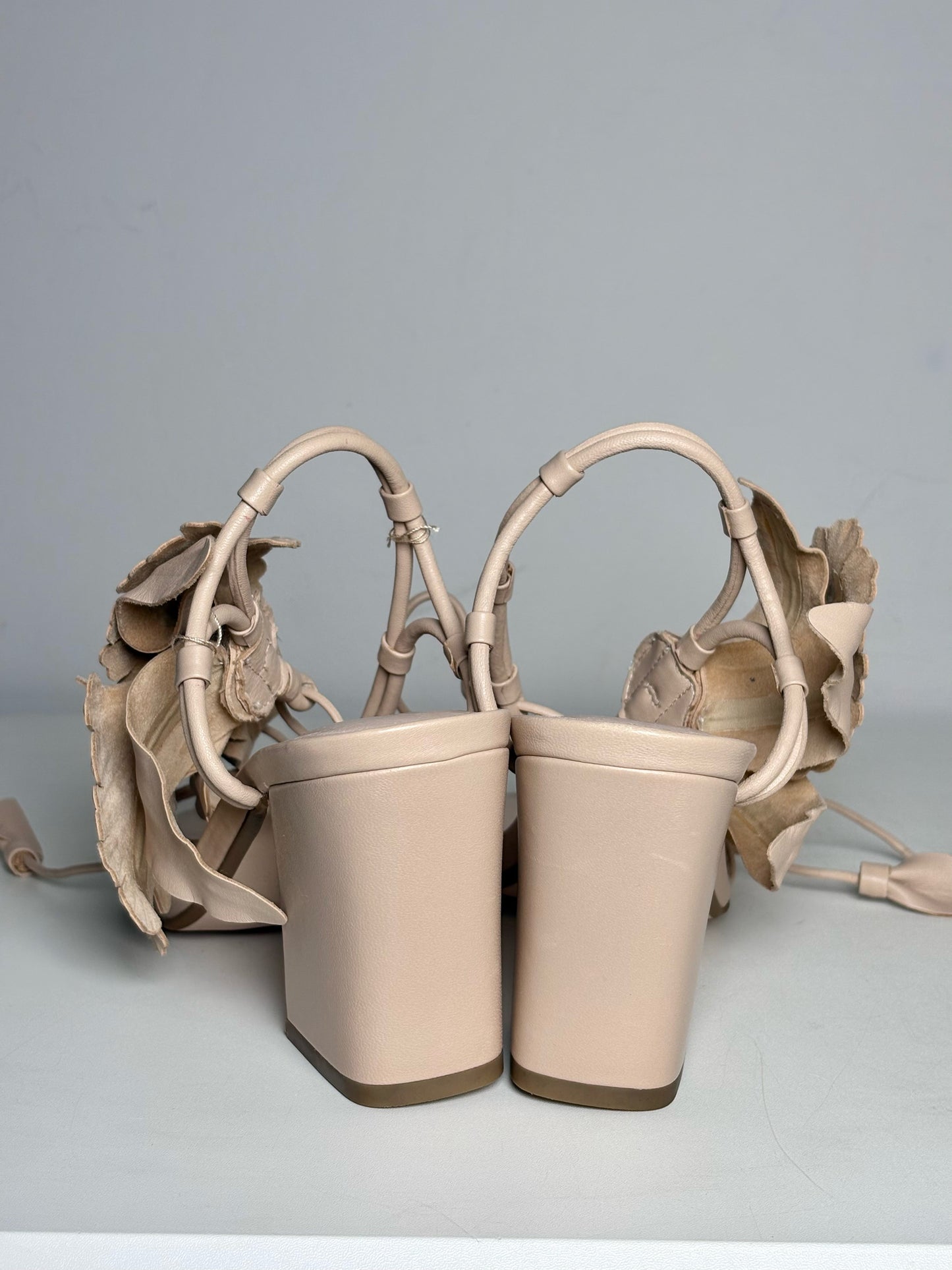W Shoe  9.5 Cecelia Hibiscus  Nude Leather Pre-owned Heels